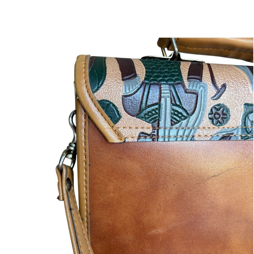 Vintage Made in Korea Leather Satchel Crossbody Bag Boho Folk Art Tooled Design - Picture 4 of 11